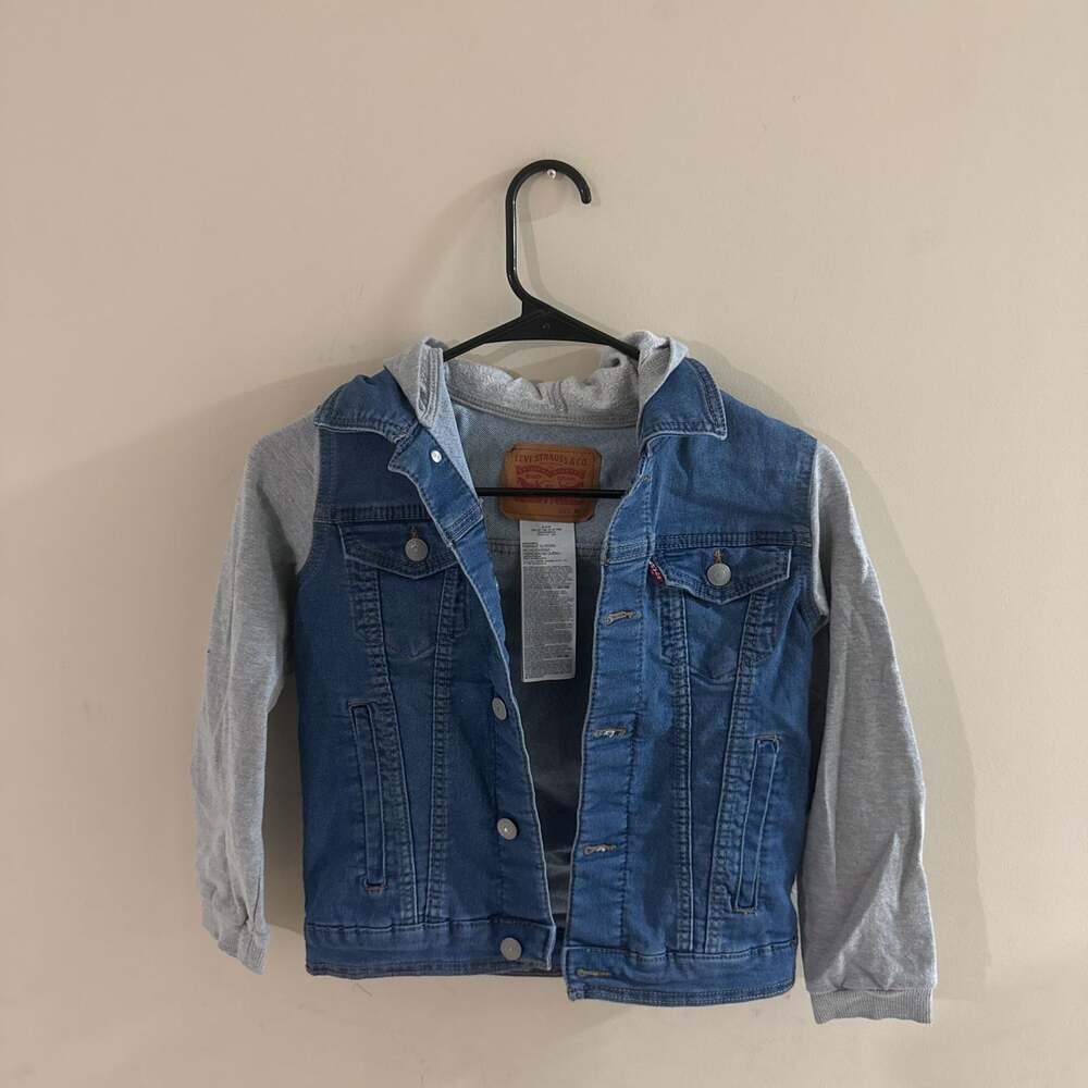 Levi Strauss & Co. Kids' Denim Jacket with Gray Hood & Sleeves, Size M